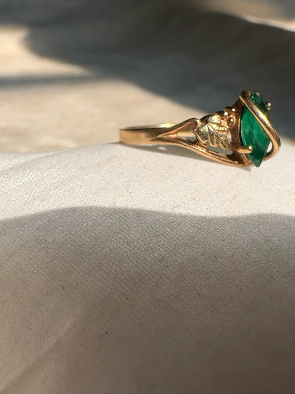 Black Hills Gold 10/12k Lab Created Emerald Marquise Wrap Ring Coleman Co